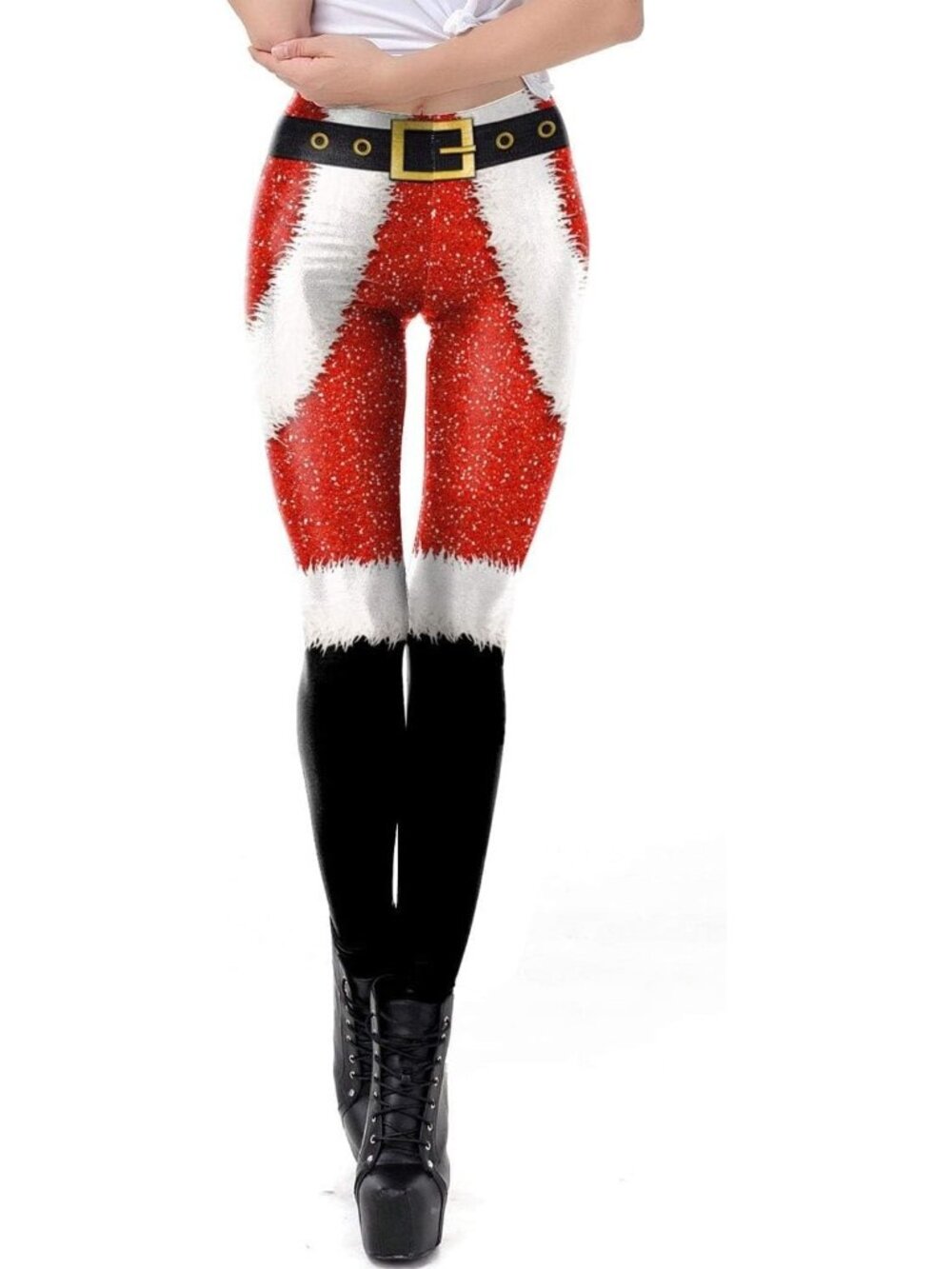 Women's SM/MD Sexy Digital Printed Ugly Funny Christmas Santa Leggings Xmas
